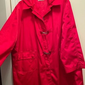 Liz Claiborne Plus 3X Vintage Magenta Pink Duffle Trench Lined Hooded Raincoat